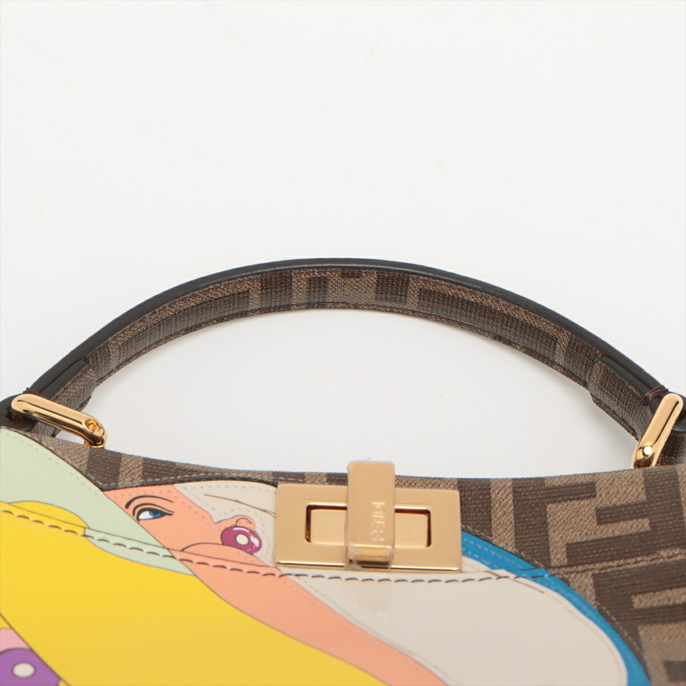 Fendi Mini Peekaboo Zucca Leather 2WAY Handbag Brown - Picture 6 of 10